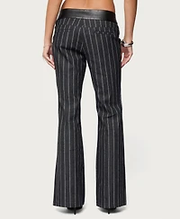 Edikted Women's Pinstripe & Faux Leather Low Rise Flared Jeans