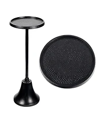 Jonathan Y Irida 24" Art Deco Designer Pedestal Drink Table and Decorative End with Hammered Round Top Bell Base