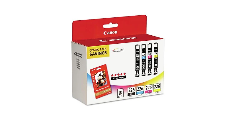 Canon 4546B007 (Cli-226) ChromaLife100 Plus Ink/Paper Combo - Black/Cyan/Magenta/Yellow (4/Pack)