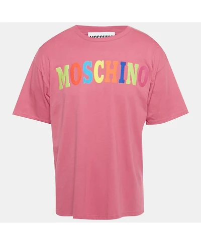 Pre-Owned Moschino Men's Couture Pink Logo Print Jersey T-Shirt