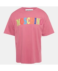 Pre-Owned Moschino Men's Couture Pink Logo Print Jersey T-Shirt