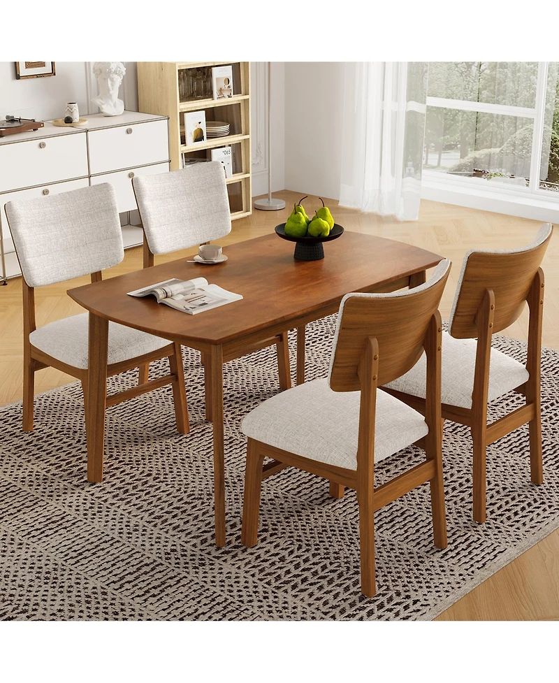 sumyeg Farmhouse Dining Set for 4 with Wood Table and 4 Upholstered Chairs