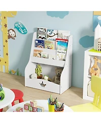 Gymax Kids Bookshelf 4-Tier Wooden Bookcase Toy Storage Organizer Montessori Bookshelf