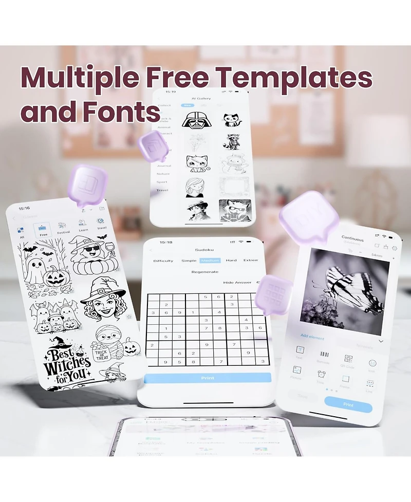 Swifint PM290C Inkless Sticker Maker: Portable Bluetooth printer with 3 paper rolls. Creates notes, journal labels.