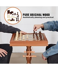 Sugift 3-in-1 Chess Checkers Backgammon Table Set 18" Wooden Game Table