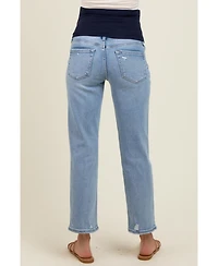Pinkblush Maternity Light Blue Distressed Open Knee Ankle Straight Leg Jeans