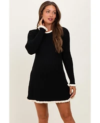 Pinkblush Maternity Black Ribbed Knit Contrast Ruffle Trim Mini Dress