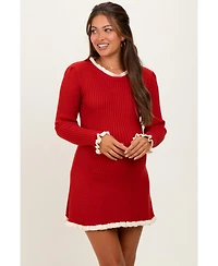 Pinkblush Maternity Black Ribbed Knit Contrast Ruffle Trim Mini Dress