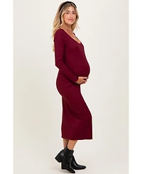 Pinkblush Maternity Burgundy Scoop Neck Long Sleeve Midi Dress