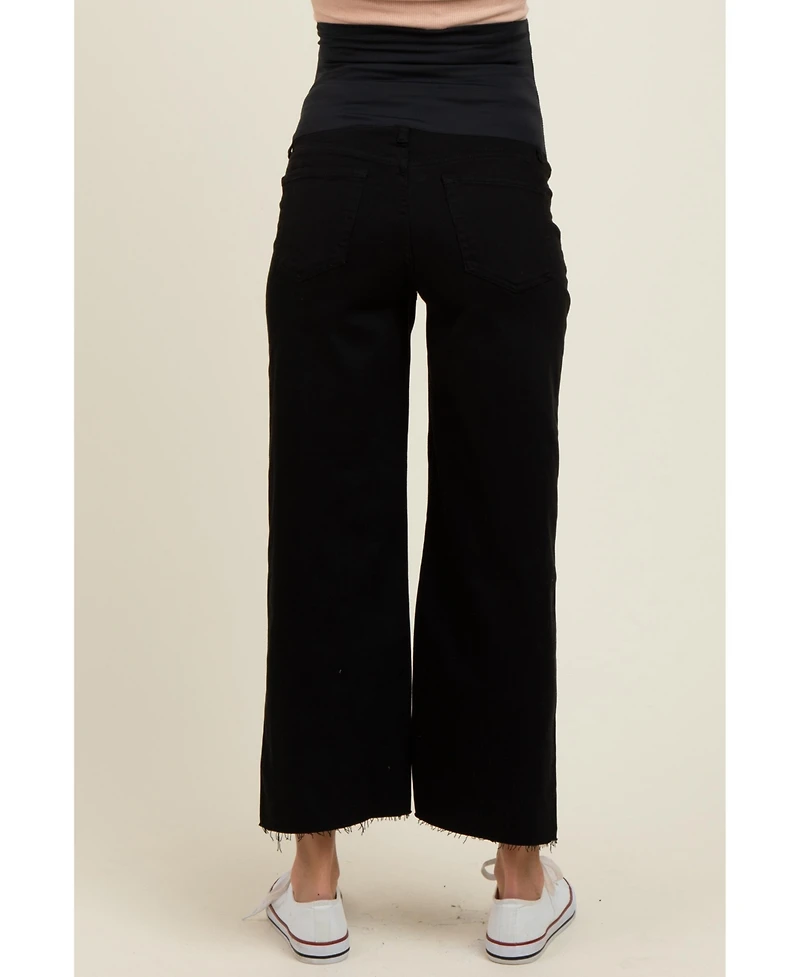Pinkblush Maternity Black Raw Hem Cropped Wide Leg Jeans