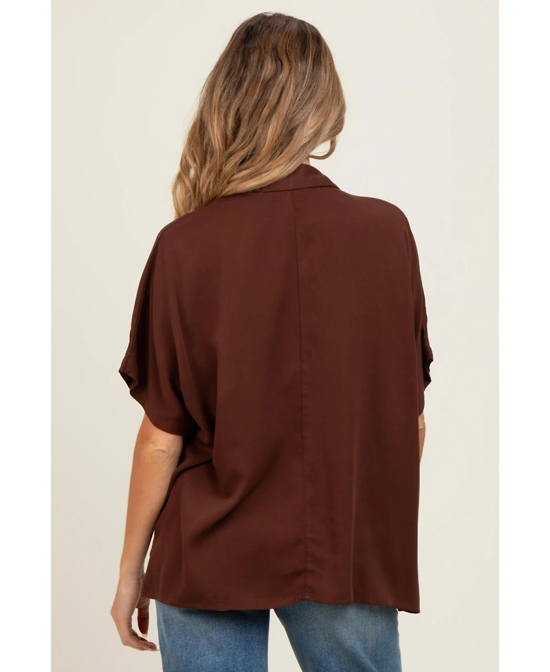 Pinkblush Maternity Brown Dolman Sleeve Button Down Blouse