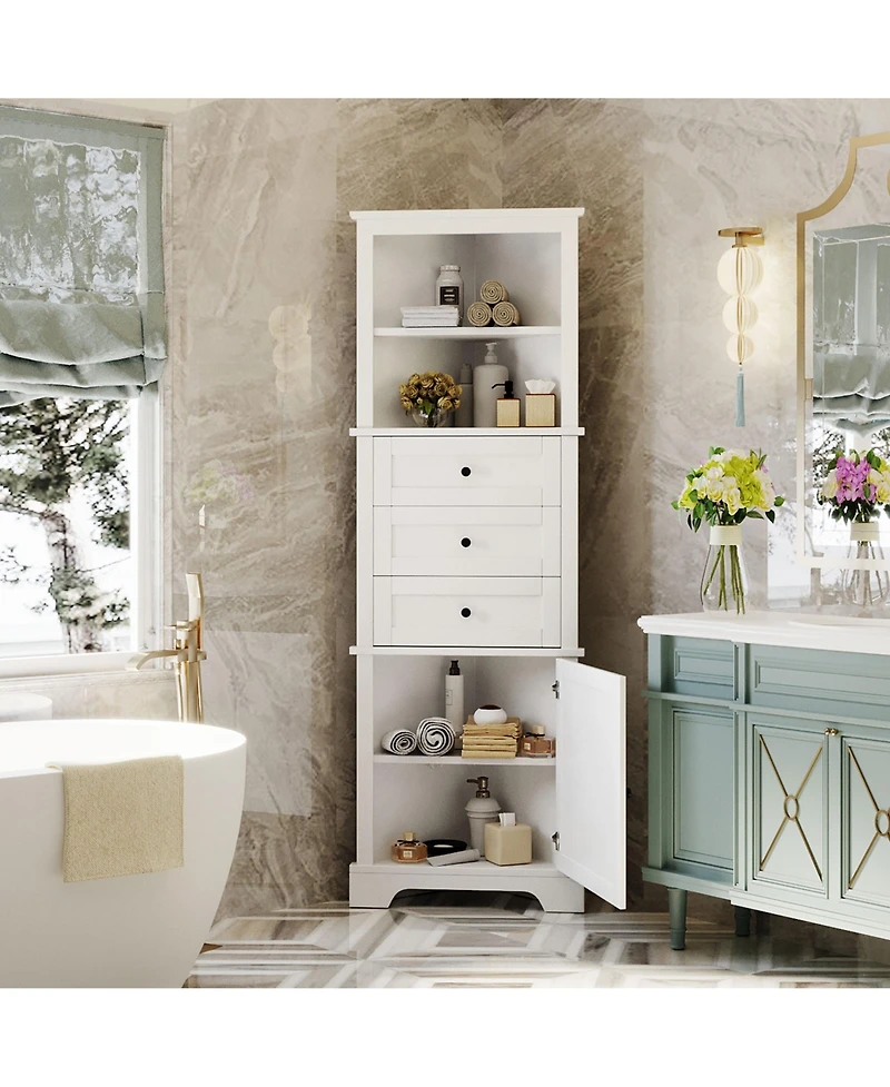 Casainc 68.9"H Triangle Tall Cabinet with 3 Drawers and Adjustable Shelves for Bathroom/Living Room