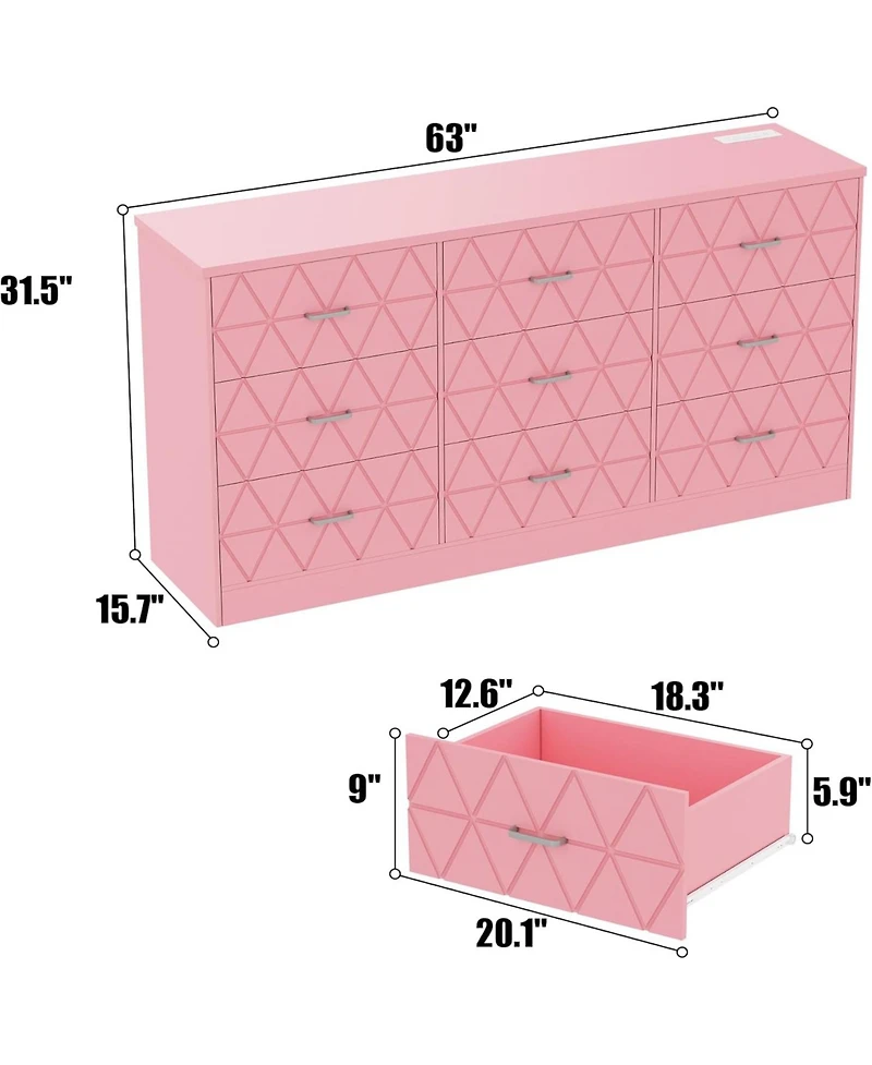 Gaomon 63'' Wooden Modern Chest 9 Drawer Dresser, Dresser with Power Outlet