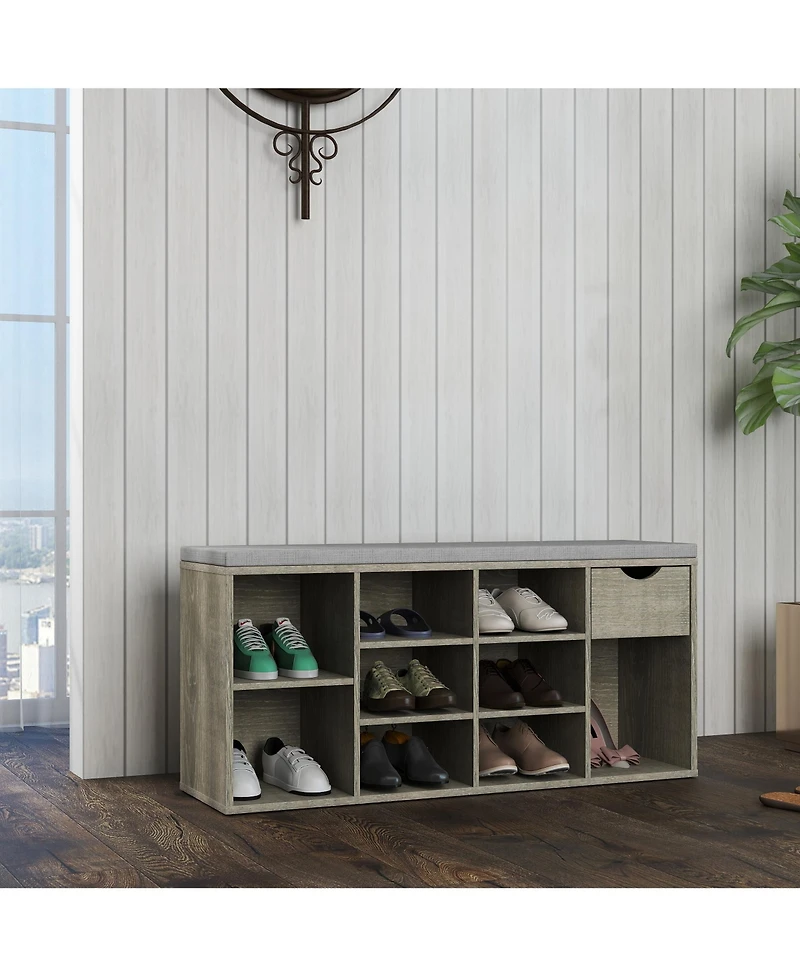 Slickblue Storage Bench with Cushion, Drawer, and 3-Tier Shoe Shelf