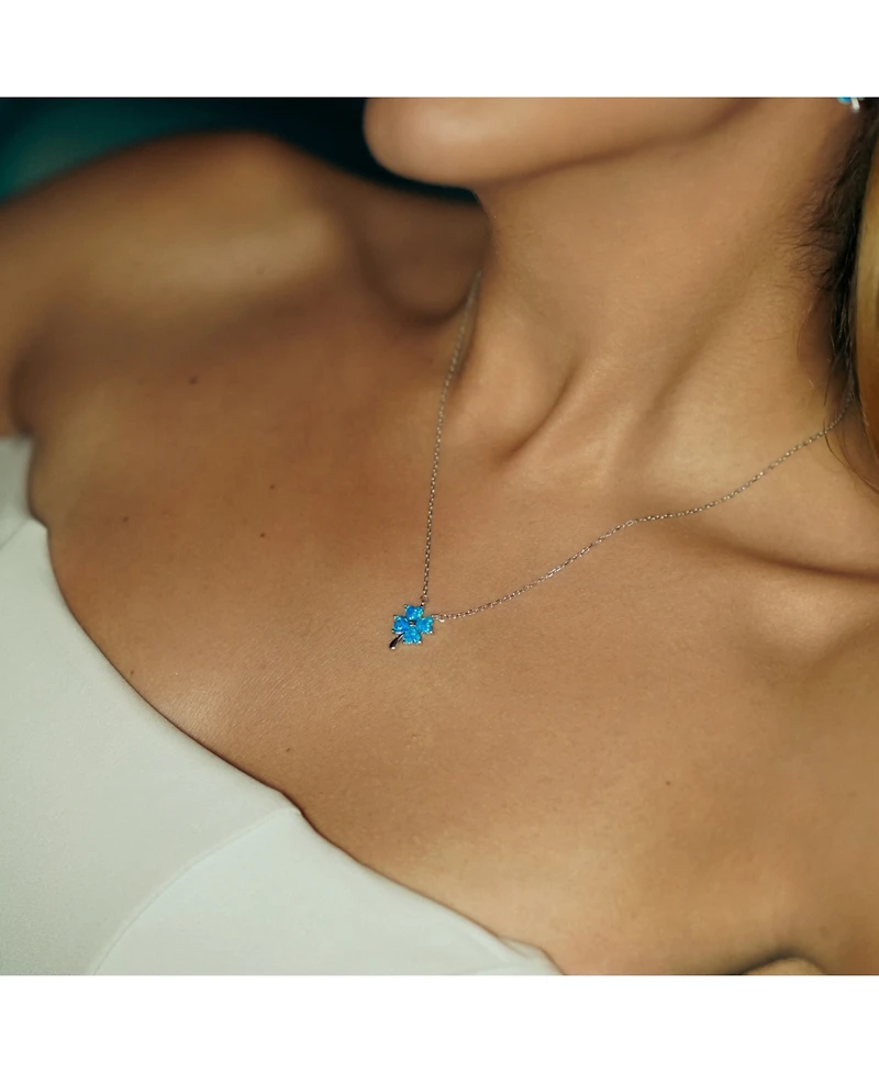 Spero London Women's Blue Opal Four Leaf Clover Sterling Silver Necklace