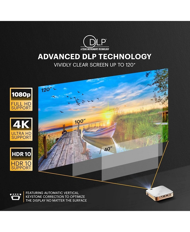 Kodak Luma 400 Hd Smart Portable Pico Projector with 80" Display