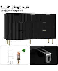 7 Drawer Fluted Dresser for Bedroom, Chest with Gold Handle, Modern Storage Organizer for Closet, Hallway
