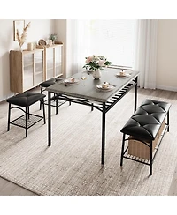 Gaomon Dining Table Set for 4 with Benche/Stools Kitchen Table Set with Storage Shelves Dining Table Set
