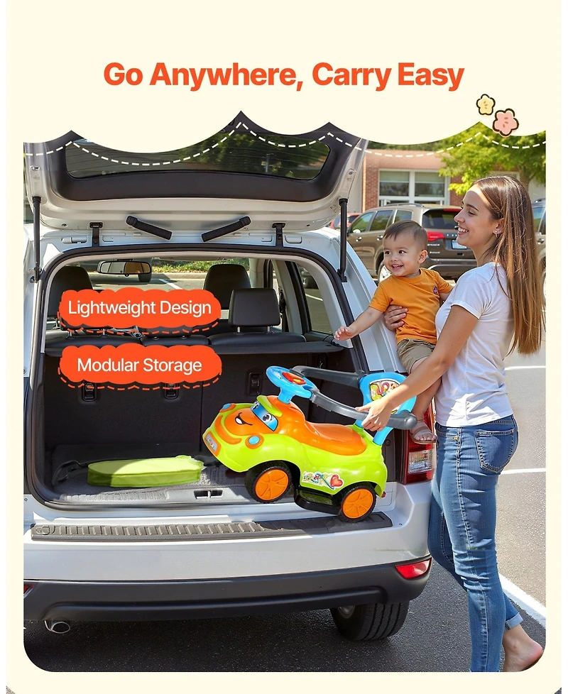 Mecale Ride On Push Car, Toddler Push Car 19–36 Months with Guardrails, Handle & Storage, 55 lbs Load, Foot-to-Floor Walker, Green