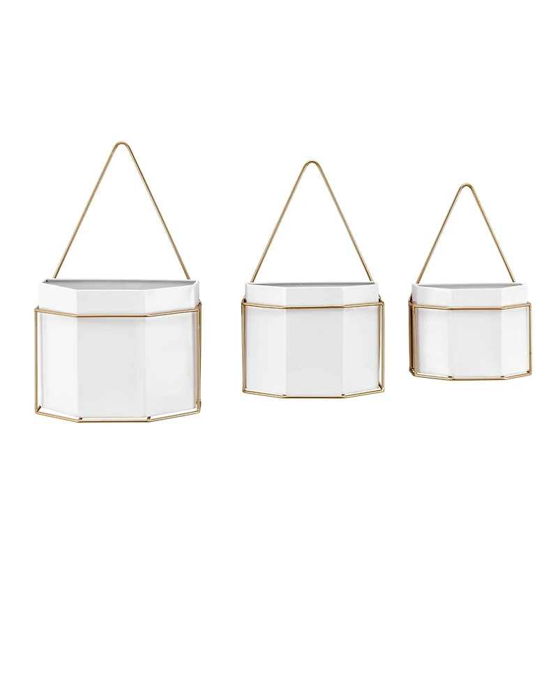 Danya B Modern Geometric White and Gold Metal Wall Planters - Set of 3