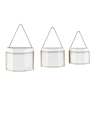 Danya B Modern Geometric White and Gold Metal Wall Planters - Set of 3