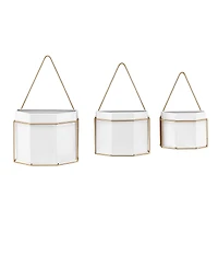 Danya B Modern Geometric White and Gold Metal Wall Planters - Set of 3
