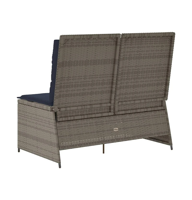 vidaXL 1 Pc poly rattan Reclining Patio Bench with Navy blue cushions