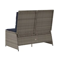 vidaXL 1 Pc poly rattan Reclining Patio Bench with Navy blue cushions