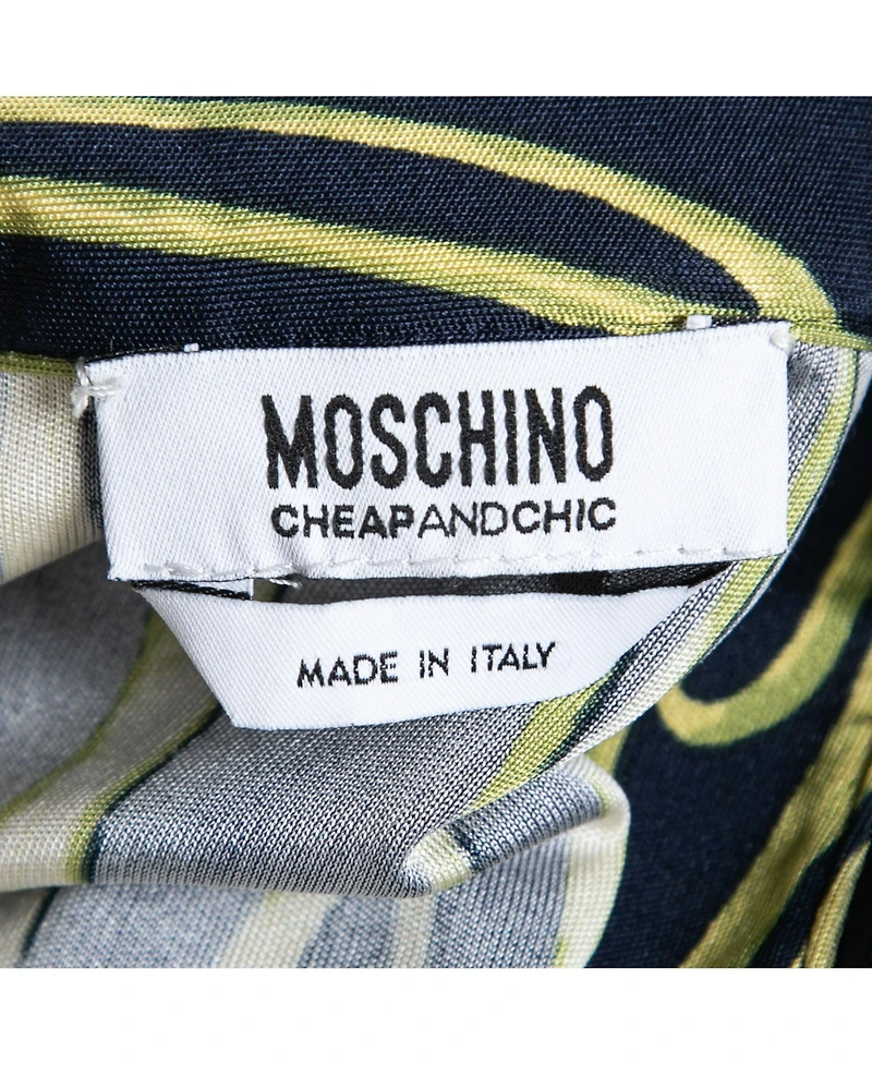Pre-Owned Moschino Women's Cheap And Chic Navy Blue And Yellow Printed Jersey Dolman Sleeve Shirt