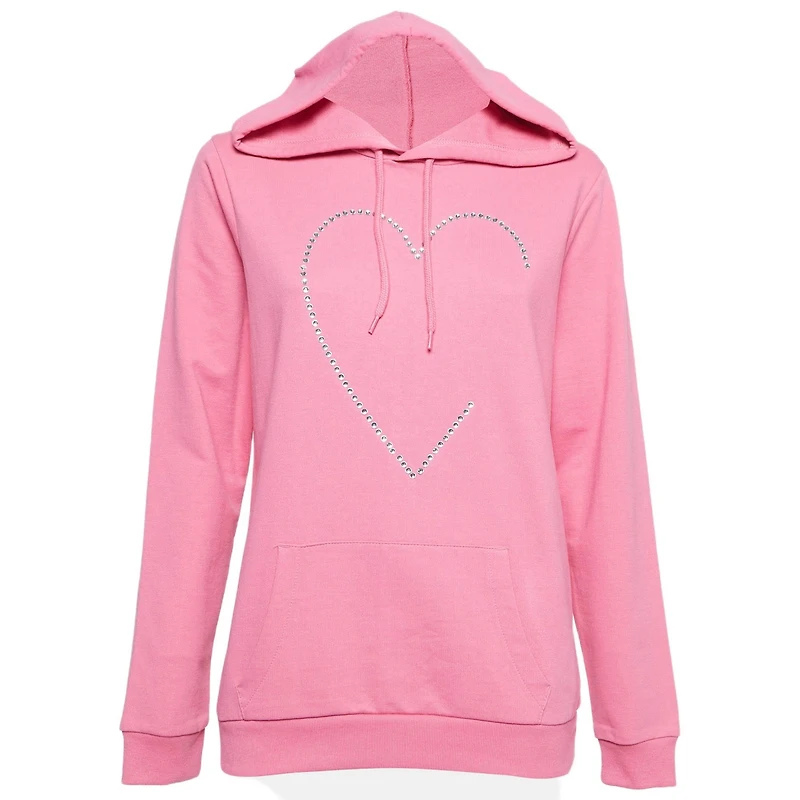 Pre-Owned Love Moschino Women's Pink Crystal Embellished Cotton Hoodie