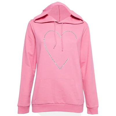 Pre-Owned Love Moschino Women's Pink Crystal Embellished Cotton Hoodie