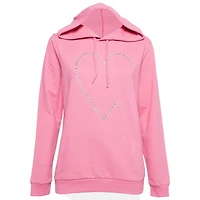Pre-Owned Love Moschino Women's Pink Crystal Embellished Cotton Hoodie