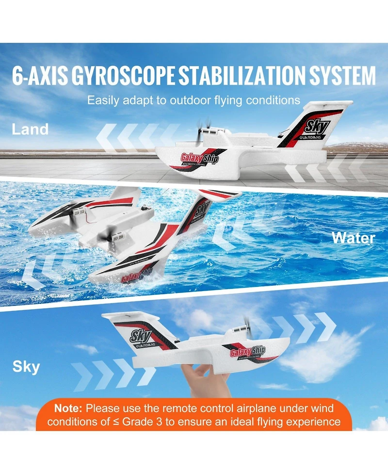 Mecale Rc Plane, 2.4GHz 3-Channel Amphibious Airplane with 6-Axis Gyro, 2 Batteries, Ready-to-Fly Glider for Adults & Kids Beginners