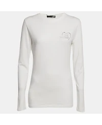 Pre-Owned Love Moschino Women's Logo Rhinestone Jersey Long Sleeve T-Shirt