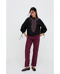 Raffya Women's Anai Half Placket Embroidered Blouse