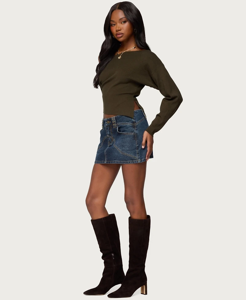 Edikted Women's Chenelle Asymmetric Off Shoulder Sweater