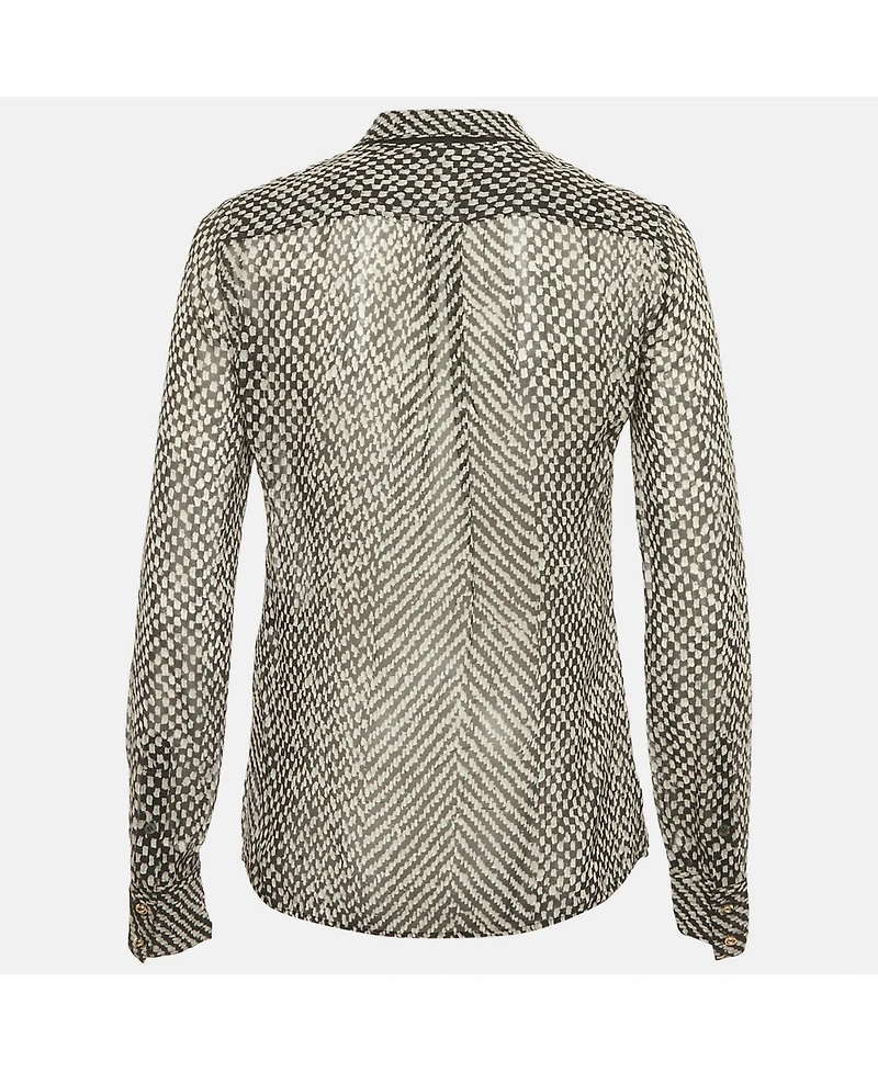 Pre-Owned Roberto Cavalli Women's Black Silk Monochrome Sheer Blouse