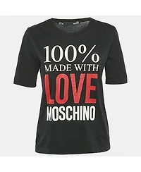 Pre-Owned Love Moschino Women's Black 100% Made With Love Logo Print Cotton T-Shirt