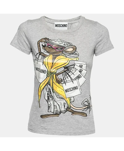 Pre-Owned Moschino Women's Couture Shopaholic Mouse Print Cotton T-Shirt