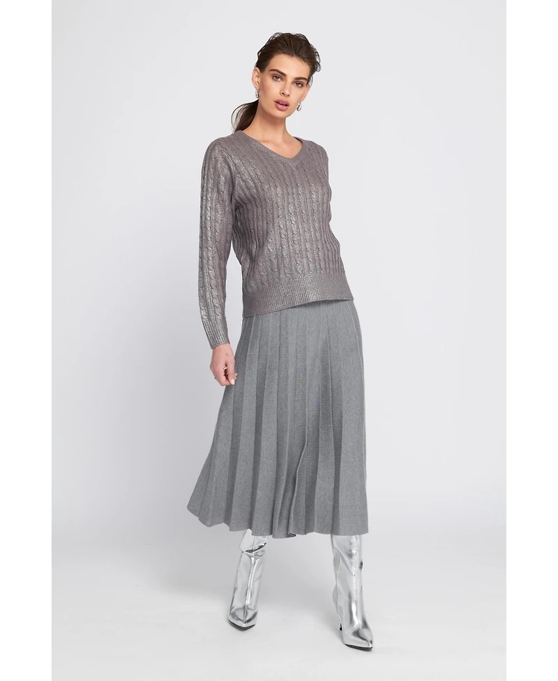 Elle Collection Women's Metallic Cable Knit Embellished Sweater
