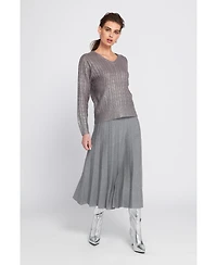 Elle Collection Women's Metallic Cable Knit Embellished Sweater