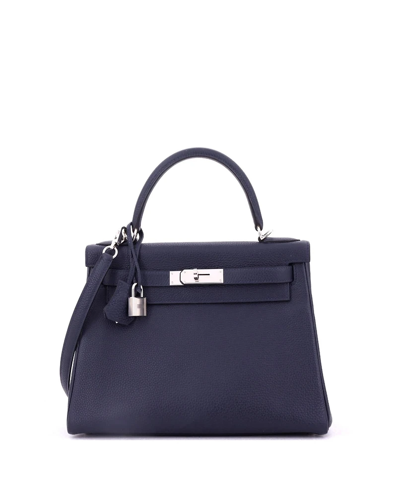 Pre-Owned Hermes Kelly 28 Handbag Blue Togo with Palladium Hardware