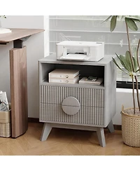 Gaomon Modern Fluted Night Stand, Bedroom Nightstand with Usb Charging Station, Wood Bedside Table 2 Drawers, 1pcs