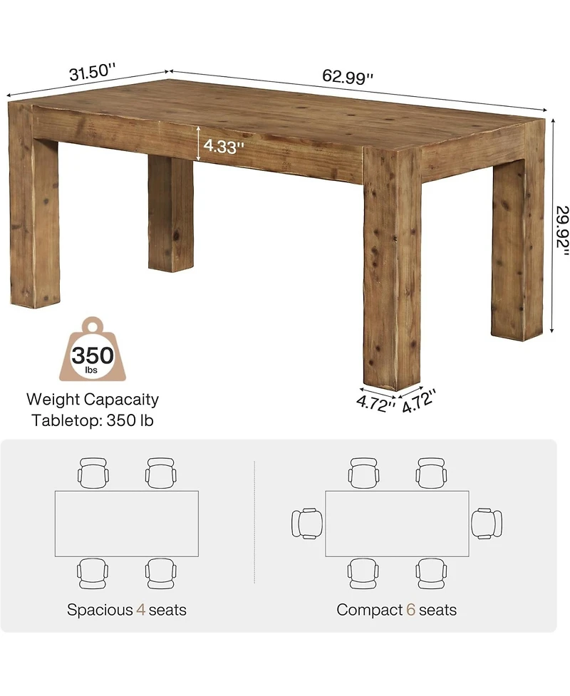Tribesigns Solid Wood Dining Table for 6, Farmhouse Kitchen Table with Heavy Duty Legs, Rectangular Wood Dinner Table