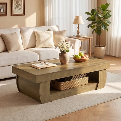 Tribesigns 55-Inch Modern Coffee Table with Open Storage Shelf, Rectangular Center Table