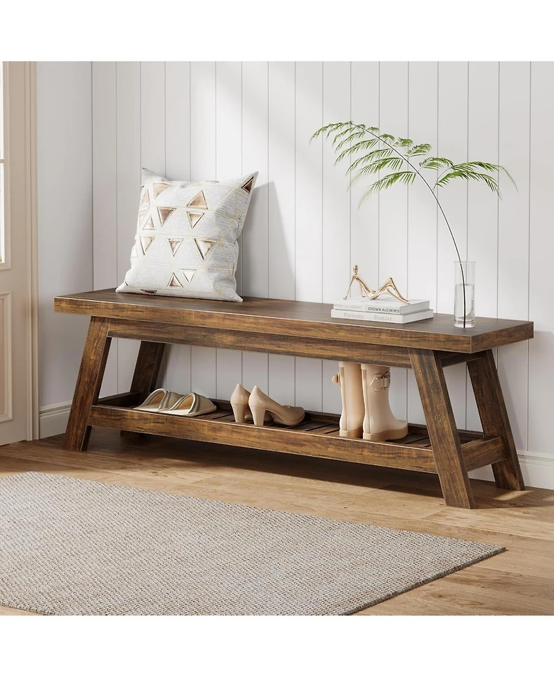 Tribesigns 55" Wood Entryway Bench with Shoe Storage