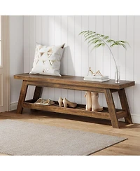 Tribesigns 55" Wood Entryway Bench with Shoe Storage