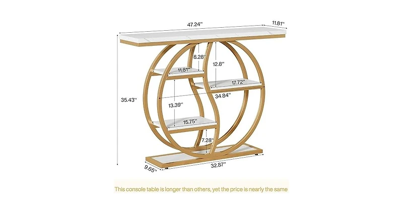 Tribesigns 47.24" Industrial Console Table, 5-Tier Entryway Table with Adjustable Feet