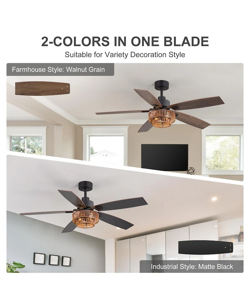 Airsurfer 52" Ceiling Fan with Integrated Led Light Remote-Controlled Matte Black 5-Blade Modern Design Quiet Dc Motor