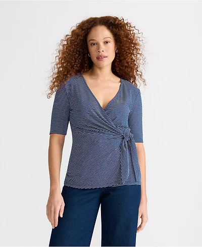 Lands' End Women's Elbow Sleeve Lightweight Jersey Side Tie Blouse
